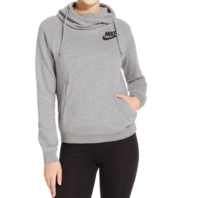 Nike Womens Funnel Neck Fleece Pullover Hoodie,Grey,X-Small