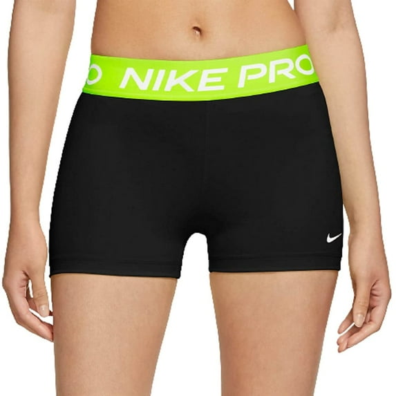 Nike Womens Pro 3" Shorts (Black/Volt/White, Small)