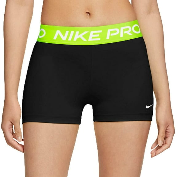 Nike Womens Pro 3" Shorts (Black/Volt/White, Small)