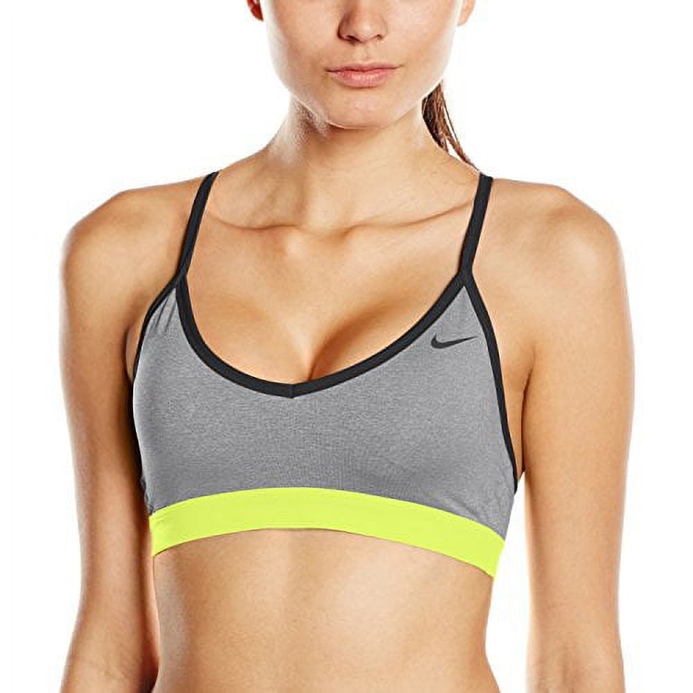Nike Womens Pro Indy Sports Bra Dark Grey/Volt 620273-064 Size Large 