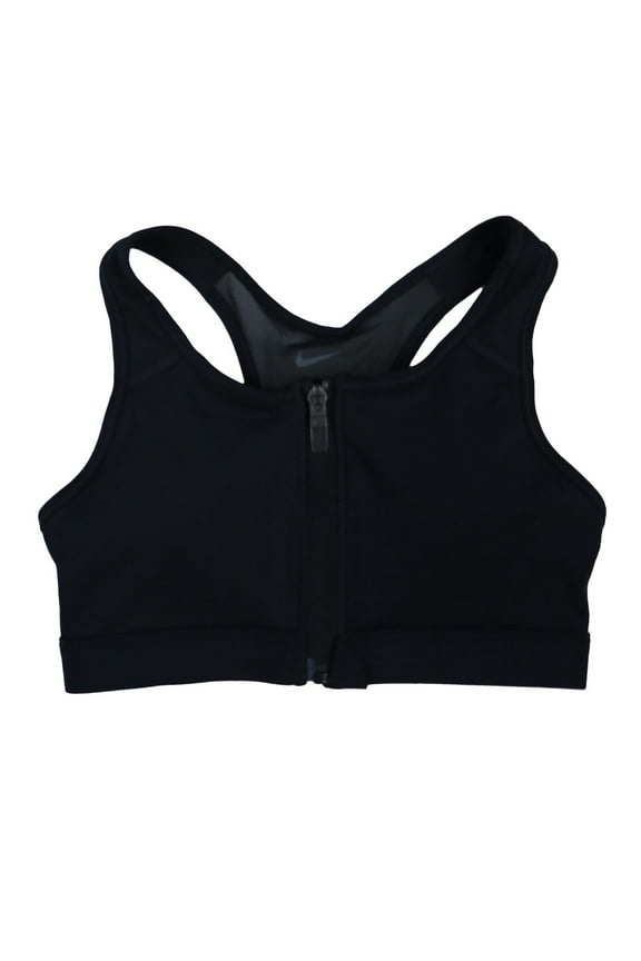 Womens Sports Bra Dri-Fit Zip Racer Back Stretch Comfort Front Black Xs New