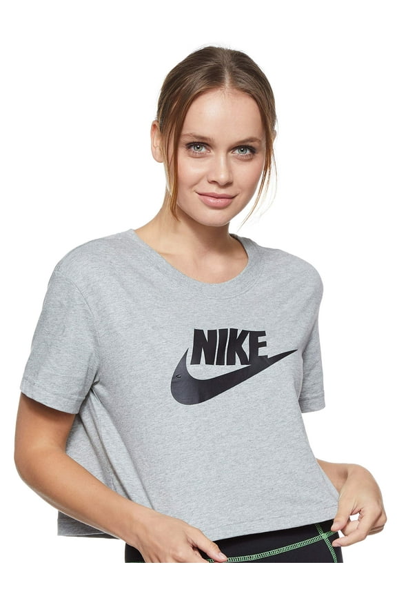 Nike Womens Sportswear Essential Cropped T-Shirt Dark Grey Heather Black Size XL