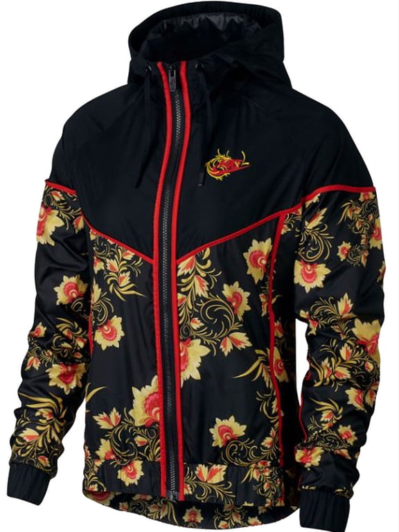 Womens Sportswear Floral Print Windrunner Jacket Navy/Black New (Black,XS)