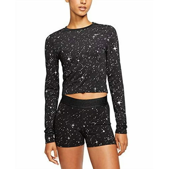 Nike Starry Night Fitness Training Crop Top Womens Active Shirts & Tees Size Xl, Color: Black/Gun Smoke