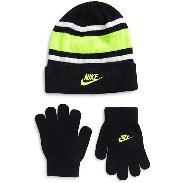 Nike Youth Boys Futura Foldover Knit Beanie Hat Cap & Gloves 2 Piece