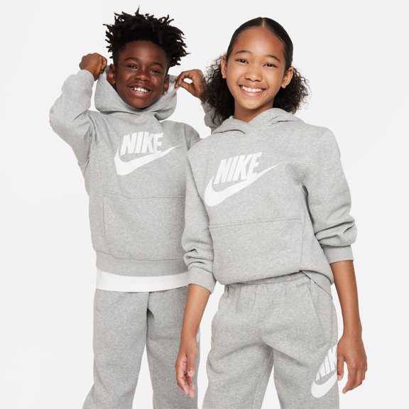 Nike Youth Kids Unisex Club Fleece Hoodie Gray Heather Medium