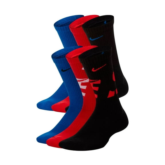 Nike Youth Everyday Cushioned Crew Socks – 6 Pack, Medium, Red/Blue