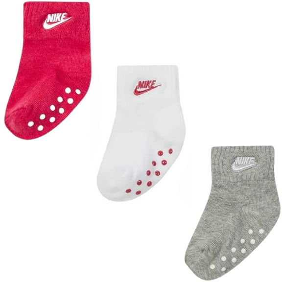 Nike baby-boys Ankle Gripper Socks 3 Pairs 6-12 Months Black/White/Grey