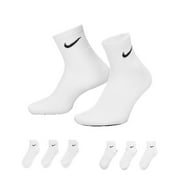 NIKE DRI-FIT Everyday Cotton Cushioned Ankle Quarter 6 Pair Socks with DRI-FIT Technology, White, Large