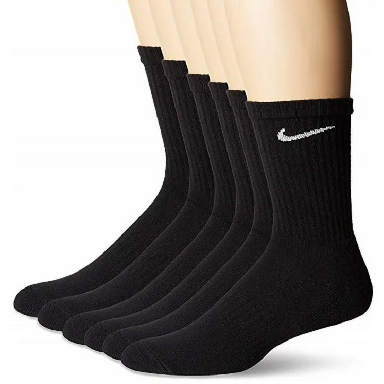 Nike Unisex Everyday Cotton Cushioned Crew Training Socks with DRI FIT Technology Large Black Pack of 6 Pairs