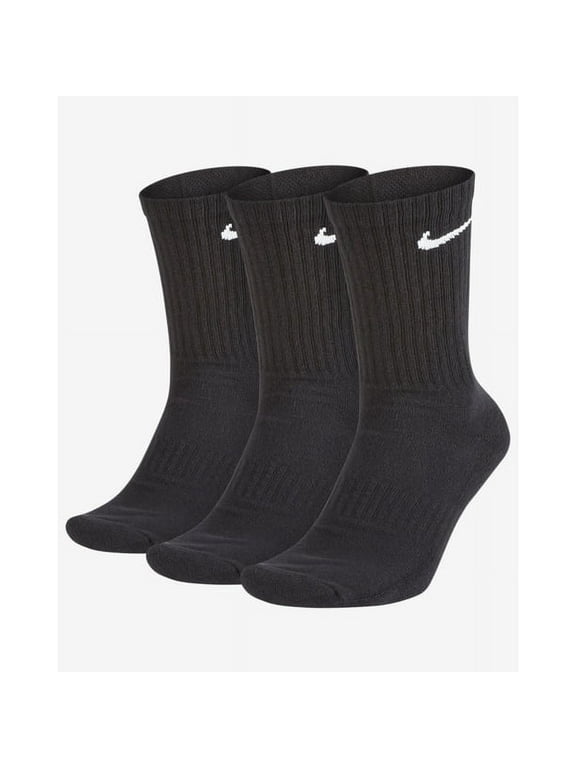 DRI-FIT Everyday Cotton Cushioned Crew Training Socks with Sweat-Wicking Technology (3 Pair), Black, Medium Men's 6-8 / Women's 6-10
