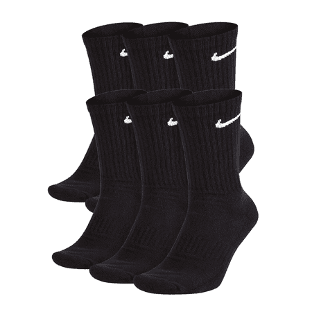 NikeDRI-FIT Everyday Plus Cushioned Crew Socks - Unisex, 6-Pair Pack, Size L (Shoe Size 8-12), BLACK
