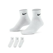 NI-KE NikeDRI-FIT Everyday Plus Cushioned Crew Socks Unisex Performance Cushion Quarter Socks 3-Pair Pack, Size L (Shoe Size 8-12), White