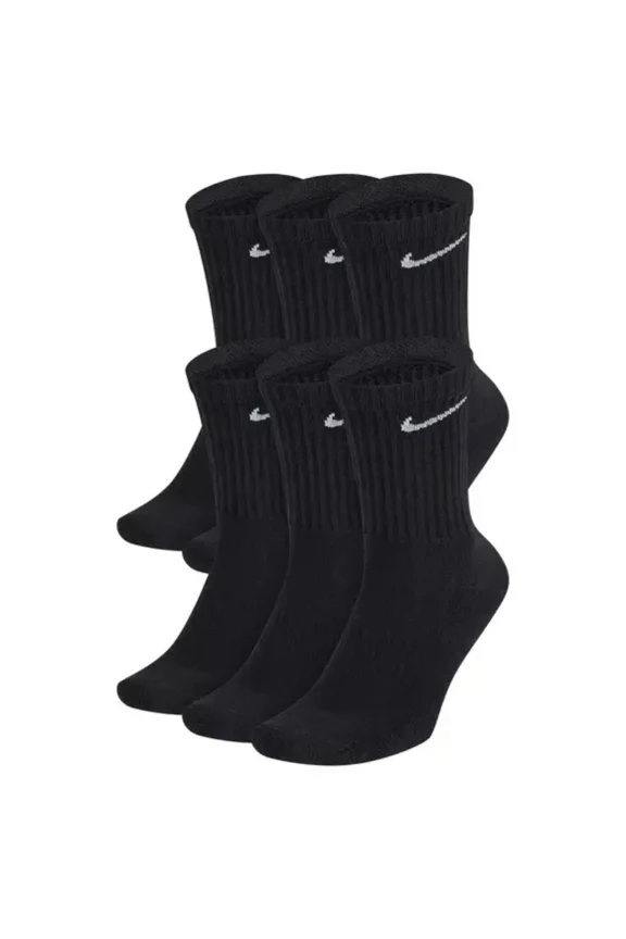DRI-FIT Unisex Everyday Cotton Cushioned Crew Training Socks Technology (Pack of 6 Pairs), Black Size Middle
