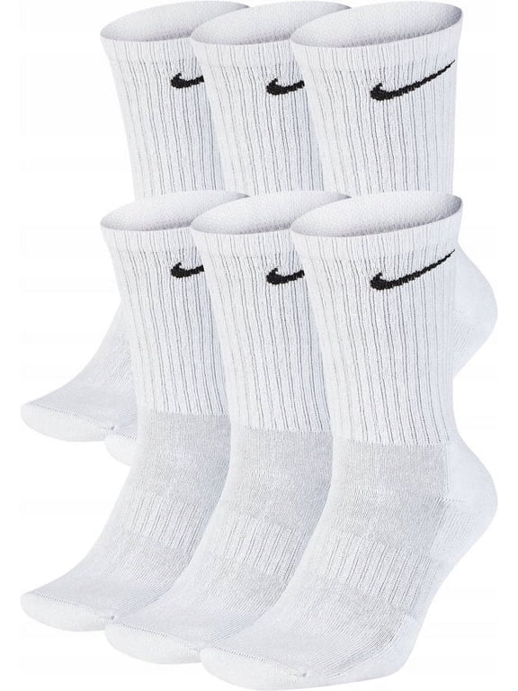 DRI-FIT Unisex Everyday Cotton Cushioned Crew Training Socks with DRI-FIT Technology (Pack of 6 Pairs), White, Middle