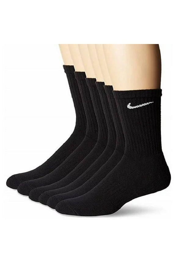 DRI-FIT Unisex Everyday Cotton Cushioned Crew Training Socks with DRI-FIT Technology, White (6 Pairs) Black 6-8 / Women's 6-10