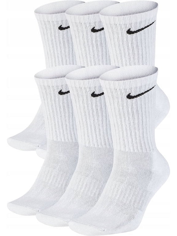 Dri-Fit Unisex Everyday Cotton Cushioned Crew Training Socks 6 Pair, Size L (8-12) - White