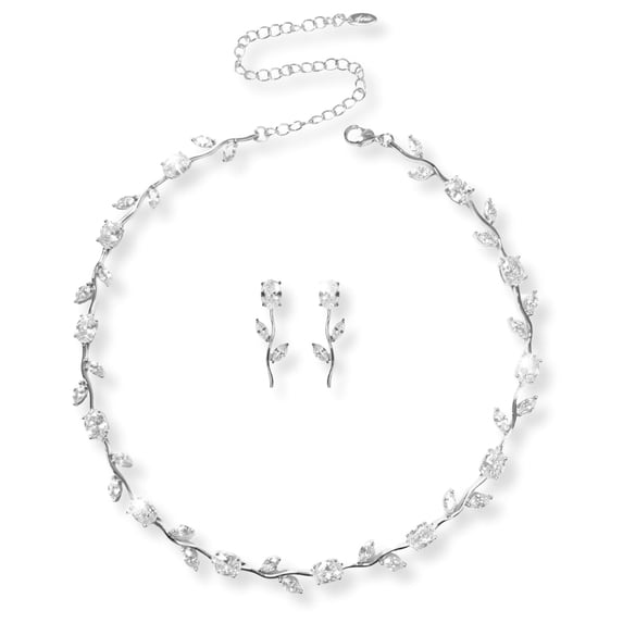 Nikita By Niki Award Winning Bridal Choker Necklace - Gold Necklace and Earrings for Women - Wedding Jewelry for Bridesmaids - Wedding Necklaces for Brides (Choker Set - Silver) C87