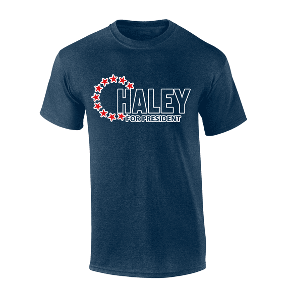 Nikki Haley Tshirt Haley 2024 13 Stars Betsy Ross Flag USA American Flag Sleeve Short Sleeve T-shirt Graphic Tee-Heather Navy-5xl