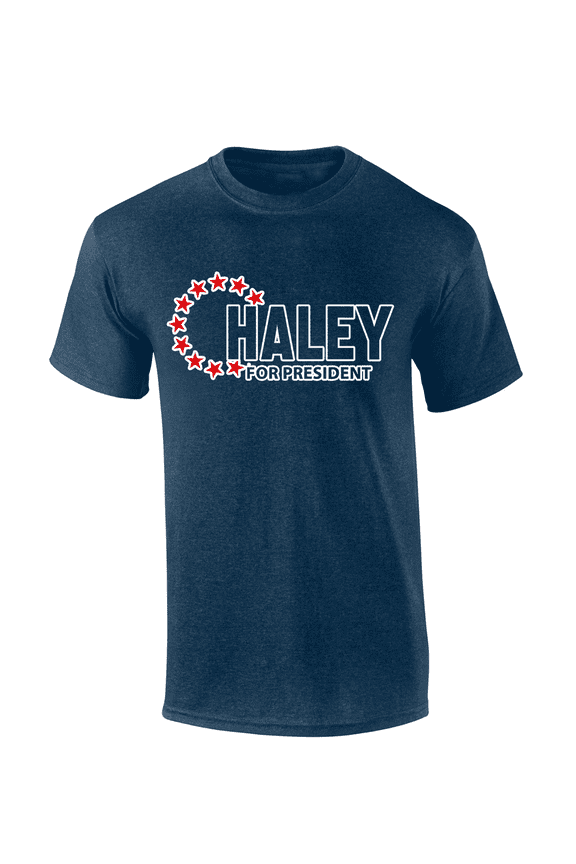 Nikki Haley Tshirt Haley 2024 13 Stars Betsy Ross Flag USA American Flag Sleeve Short Sleeve T-shirt Graphic Tee-Heather Navy-small