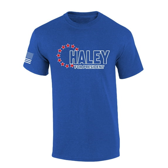 Nikki Haley Tshirt Haley 2024 13 Stars Betsy Ross Flag USA American Flag Sleeve Short Sleeve T-shirt Graphic Tee-Heather Royal-4xl