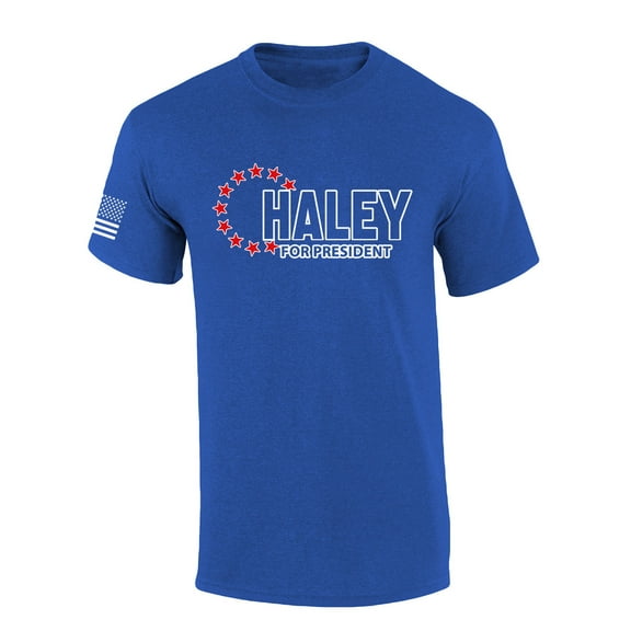 Nikki Haley Tshirt Haley 2024 13 Stars Betsy Ross Flag USA American Flag Sleeve Short Sleeve T-shirt Graphic Tee-Heather Royal-6xl