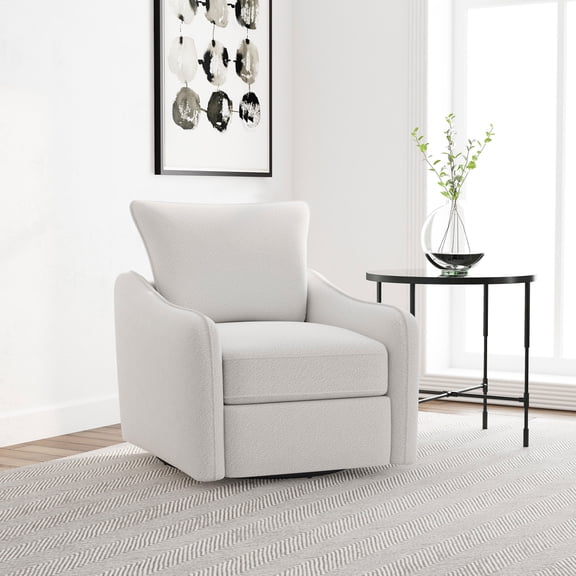 Nikko Light-toned Upholstered Rotating Glider Chair | 360° smooth rotating motion, soft bouclé fabric, modern comfort & support
