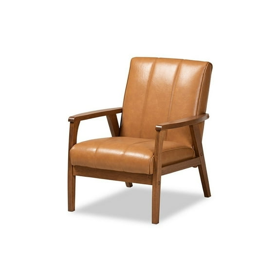 Nikko Mid-century Modern Tan Faux Leather Upholstered and Walnut Brown finished Wood Lounge Chair