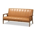 thumbnail image 1 of Baxton Studio Nikko Mid-century Modern Tan Faux Leather Upholstered and Walnut Brown finished Wood Sofa, 1 of 5