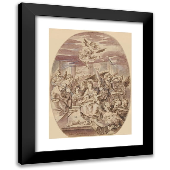 Niklaus Bock 19x24 Black Modern Framed Museum Art Print Titled - The Birth of Christ (Adoration of the Child by the Angel) (1619)
