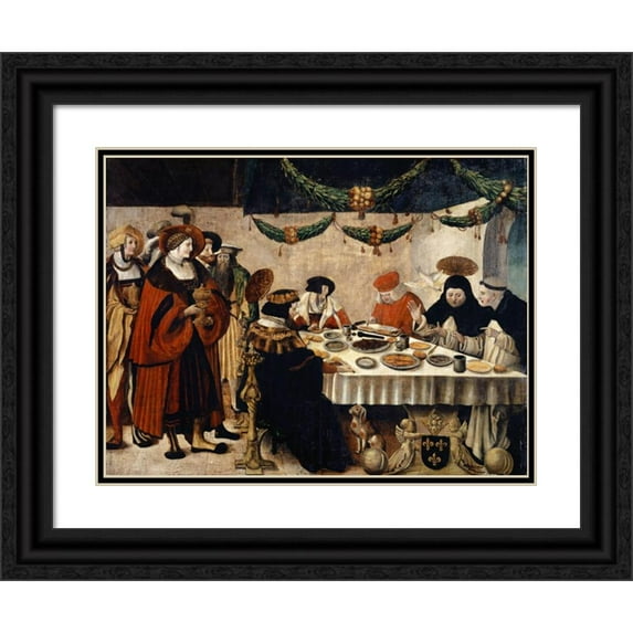Niklaus Manuel 18x15 Black Ornate Wood Framed Double Matted Museum Art Print Titled - Saint Thomas of Aquin at the Table of King Louis the Saint (1516-18)