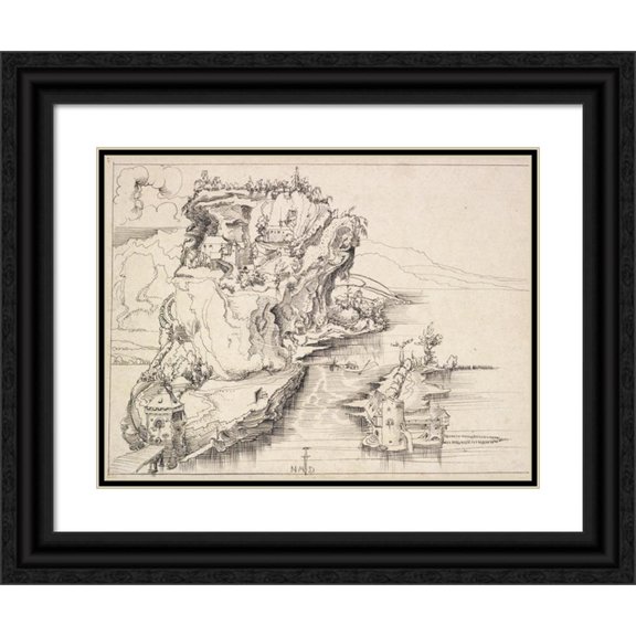 Niklaus Manuel 24x19 Black Ornate Framed Double Matted Museum Art Print Titled: Mining (1515)