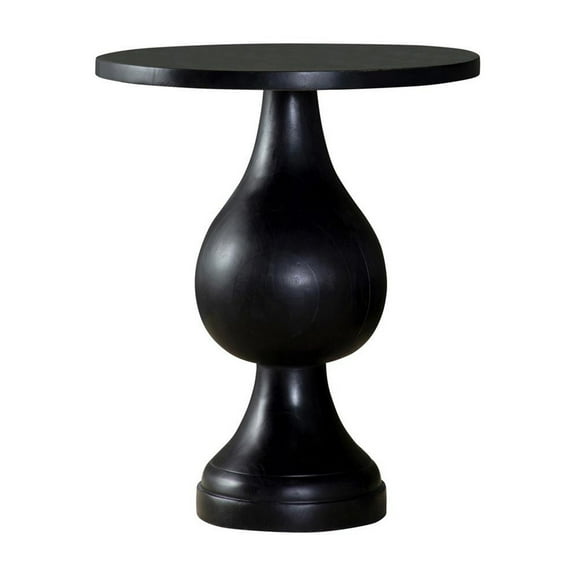 Niko 24 Inch Artisan Round Accent Table Smooth Pedestal Design Black Wood