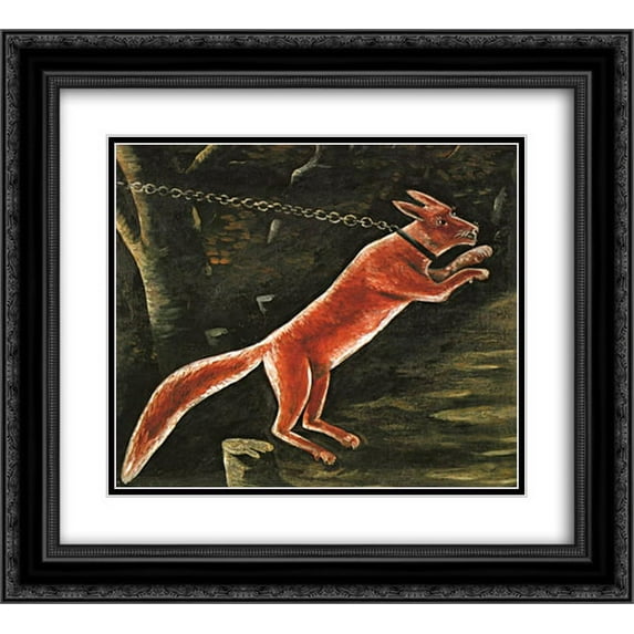 Niko Pirosmani 2x Matted 24x20 Black Ornate Framed Art Print 'Fox on chain'