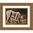 thumbnail image 1 of Niko Pirosmani 2x Matted 24x20 Gold Ornate Framed Art Print 'The white bear with cubs', 1 of 2