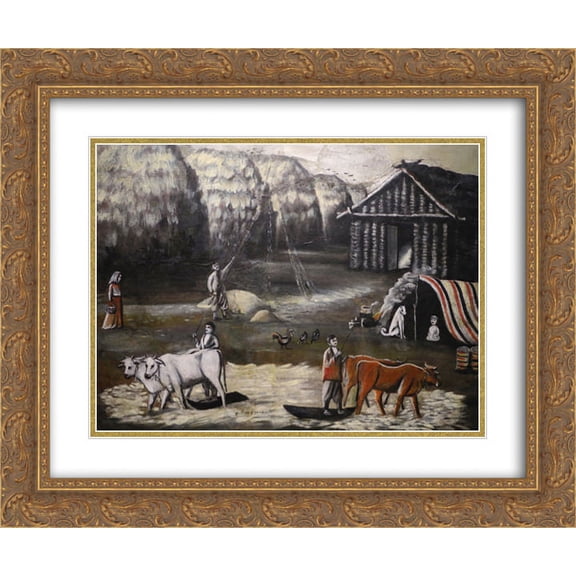 Niko Pirosmani 2x Matted 24x20 Gold Ornate Framed Art Print 'Threshing Floor at Dusk'