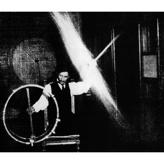 Nikola Tesla 1856-1943 Conducted Spectacular Demonstrations Of Electricity. This Image Published In Electrical Review In 1899 Was Accompanied By With This Caption The Operator'S Body In This