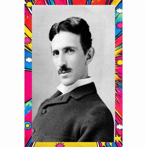 Nikola Tesla Banner Electricity Inventor Light - 05 - Pop Art Edition | 12x18 Inch Laminated Poster | Vibrant Colors & Stunning Detail Wall Art