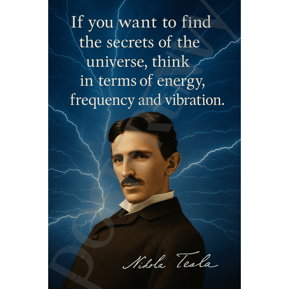 Nikola Tesla Famous Quote Poster – "Secrets of the Universe: Energy, Frequency, and Vibration" – 18 inch x 12 inch
