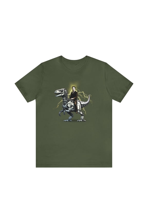 Nikola Tesla on a Robot Dinosaur Shirt, Gift for a Science Teacher