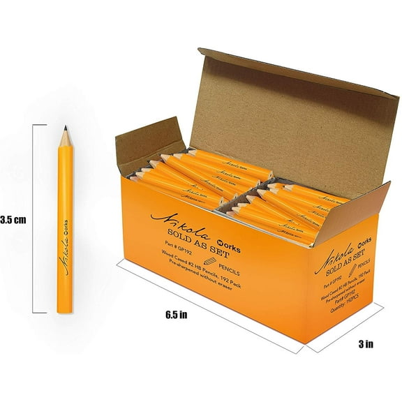 Nikola Works Classic American Standard #2 HB Mini Golf Pre-Sharpened Pew Pencils Without Erasers Hex Shaped Bulk 192 Count