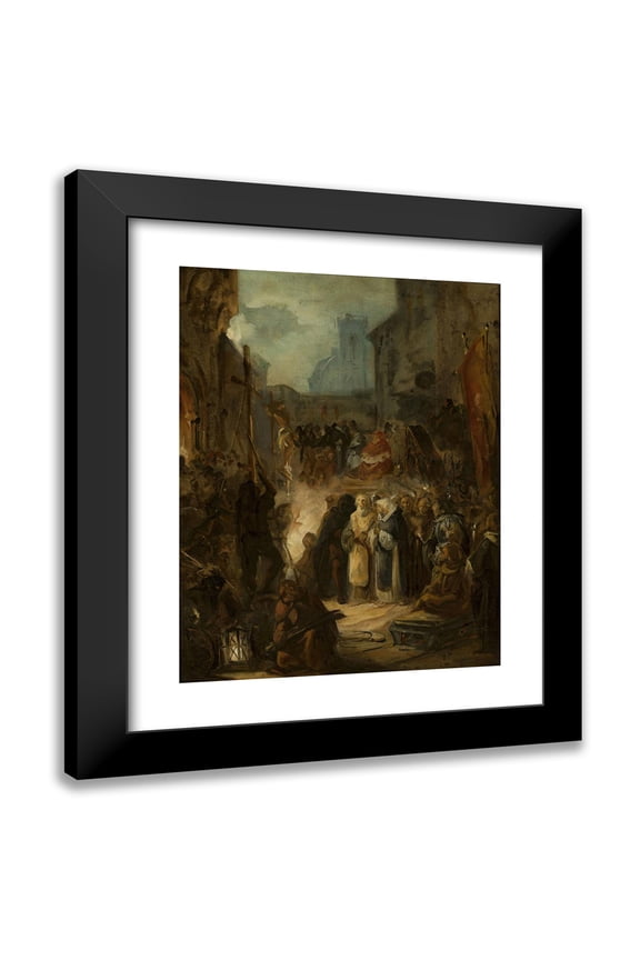Nikolai Alekseevich Lomtev 12x14 Black Modern Framed Museum Art Print Titled - Inquisition Scene (1850s)