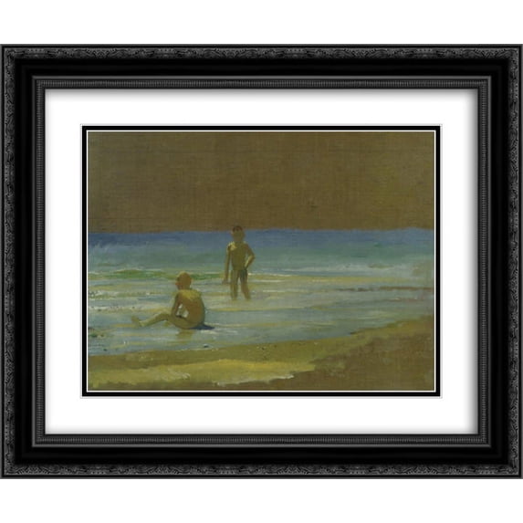 Nikolai Ge 2x Matted 24x20 Black Ornate Framed Art Print 'Boysáatáthe beach.áStudy'