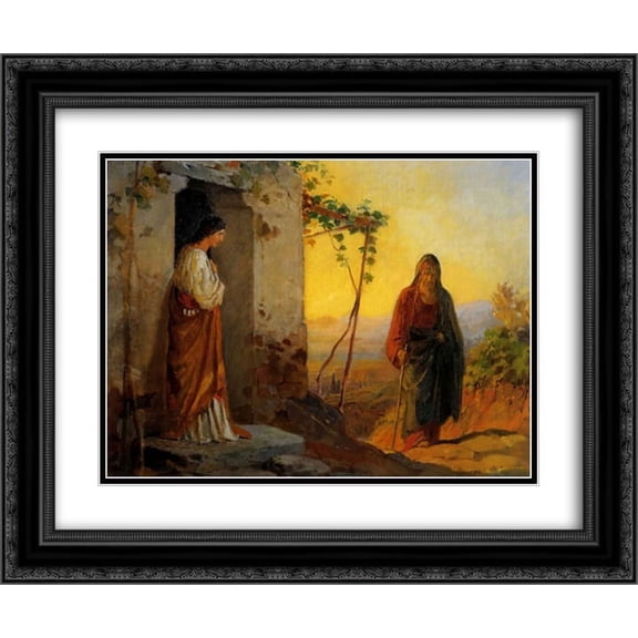 Nikolai Ge 2x Matted 24x20 Black Ornate Framed Art Print 'Maria, sister of Lazarus, meets Jesus who is going to their house'