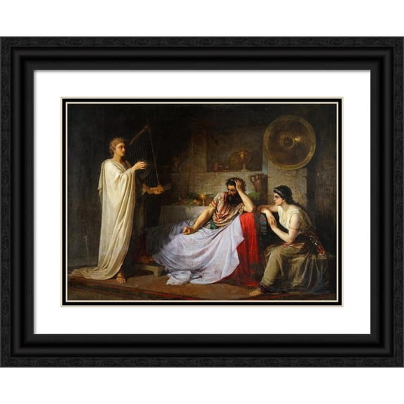 Nikolai Mikhailovich Plyusnin 18x14 Black Ornate Wood Framed Double Matted Museum Art Print Titled - David Playing the Harp to Saul (1873)