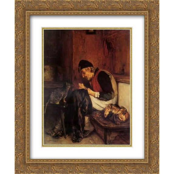 Nikolaos Gyzis 2x Matted 20x24 Gold Ornate Framed Art Print 'Old Man that sew'