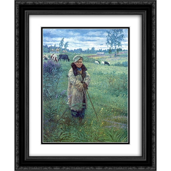 Nikolay Bogdanov Belsky 2x Matted 20x24 Black Ornate Framed Art Print 'Cowboy Proshka'