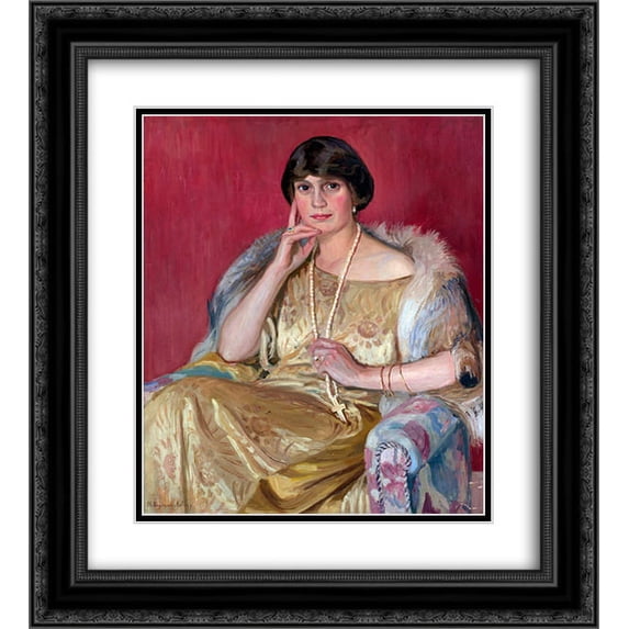 Nikolay Bogdanov Belsky 2x Matted 20x24 Black Ornate Framed Art Print 'Portrait of a Lady'