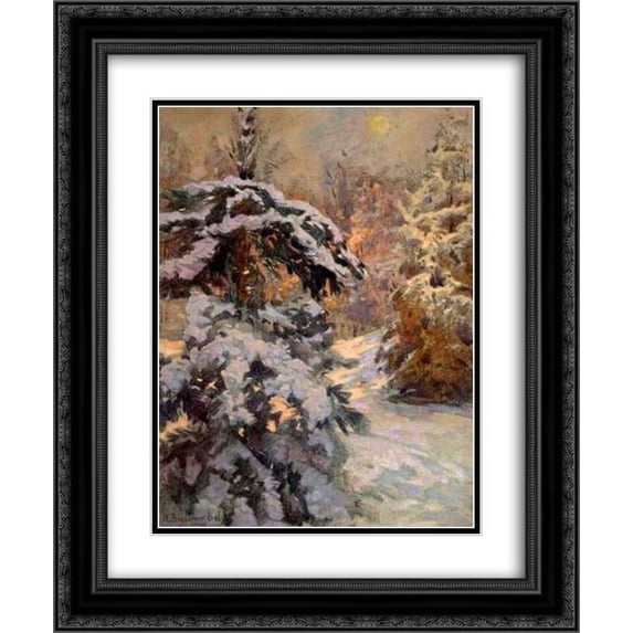 Nikolay Bogdanov Belsky 2x Matted 20x24 Black Ornate Framed Art Print 'Snow in the Night'