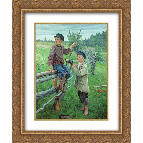Nikolay Bogdanov Belsky 2x Matted 20x24 Gold Ornate Framed Art Print 'Country Boys '